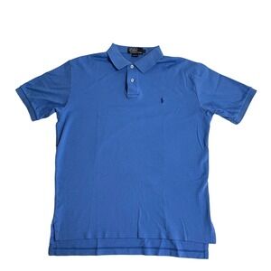Polo Ralph Lauren Men's Large Sky Blue Pique Polo Navy Pony Peru Tennis Tail